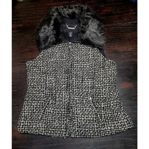 White House Black Market Wool Blend Tweed Faux Fur Collar Size Med